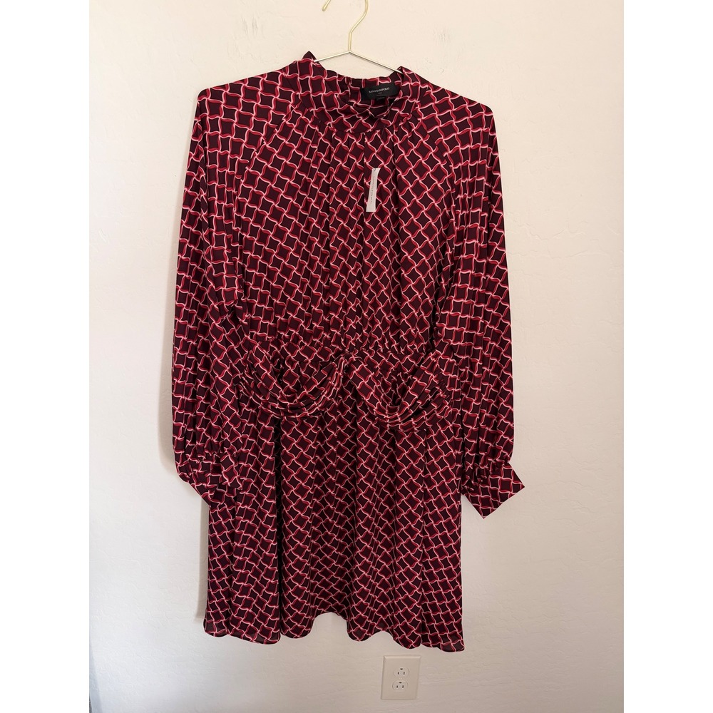 Banana Republic XXL Burgundy Pink Geometric Mock Neck Long Sleeve Mini Dress NWT